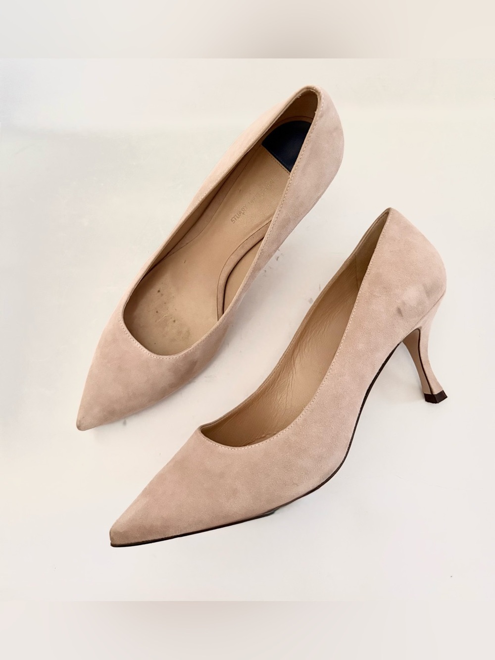Stuart Weitzman Tippi 70 Pumps Suede Pointed Toe Nude Heels Size 9